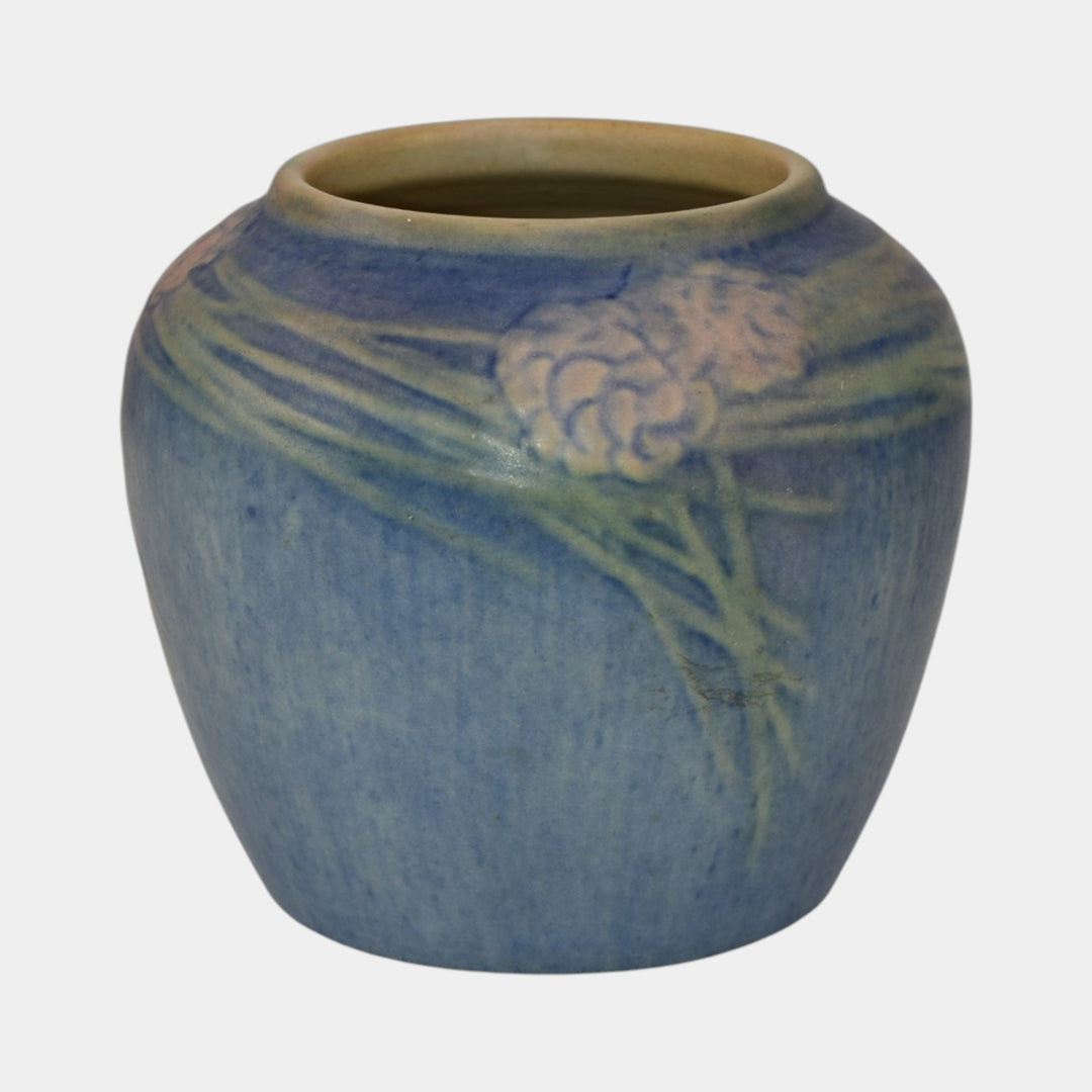 Newcomb College 1933 Vintage Arts and Crafts Pottery Blue Pine Cone Vase Bailey - Just Art Pottery