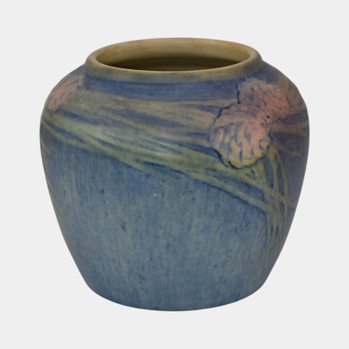 Newcomb College 1933 Vintage Arts and Crafts Pottery Blue Pine Cone Vase Bailey - Just Art Pottery
