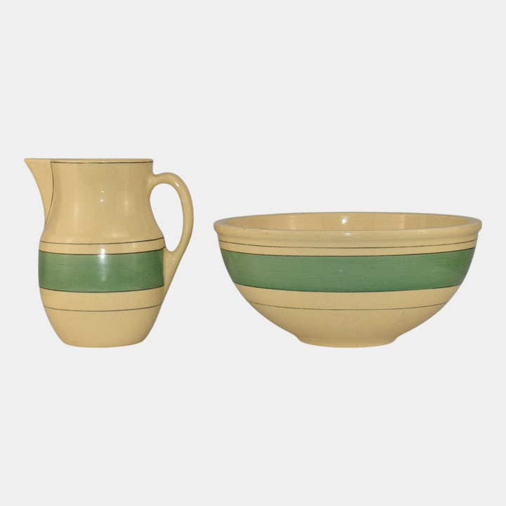 Roseville Pottery Creamware Utility Ware Green Banded Pitcher 1317 Bowl