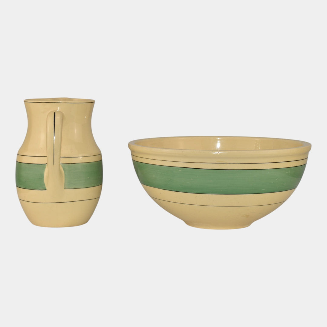 Roseville Pottery Creamware Utility Ware Green Banded Pitcher 1317 Bowl