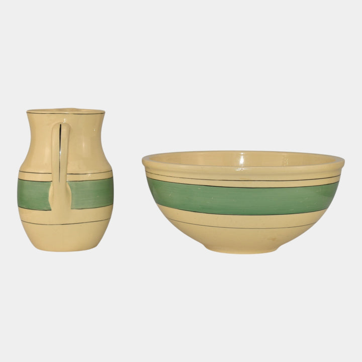 Roseville Pottery Creamware Utility Ware Green Banded Pitcher 1317 Bowl