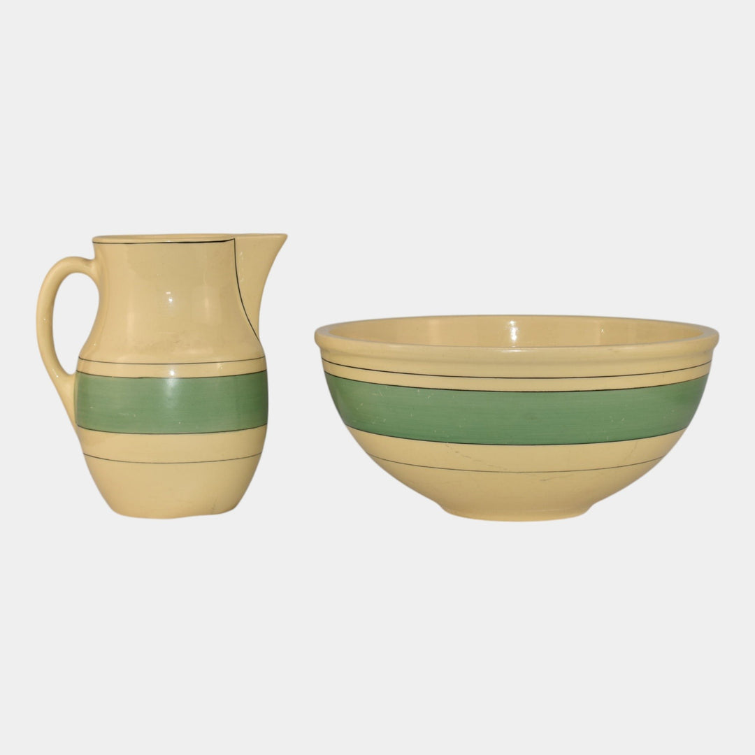 Roseville Pottery Creamware Utility Ware Green Banded Pitcher 1317 Bowl