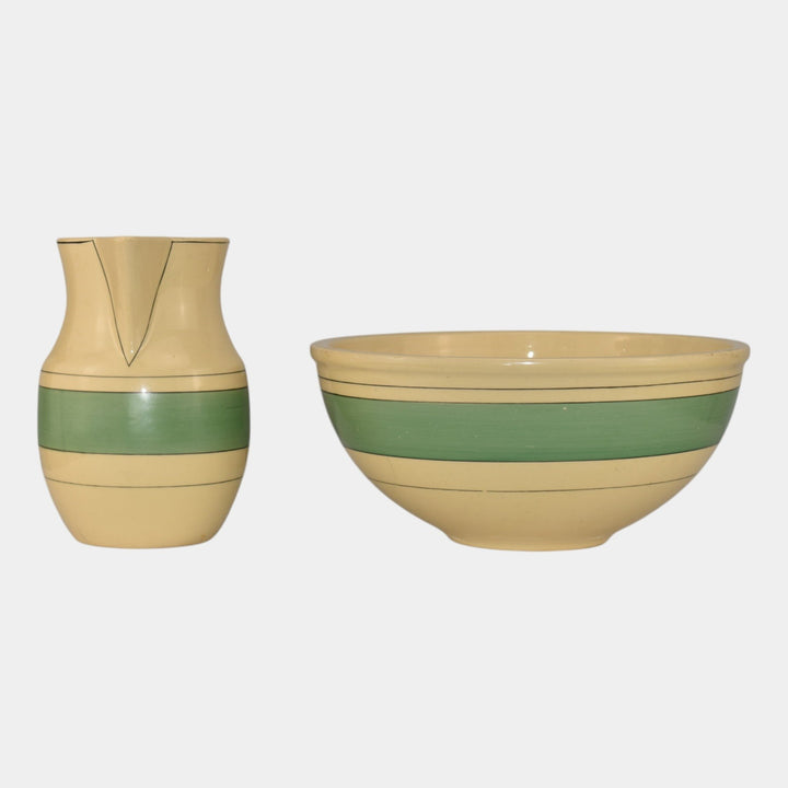 Roseville Pottery Creamware Utility Ware Green Banded Pitcher 1317 Bowl