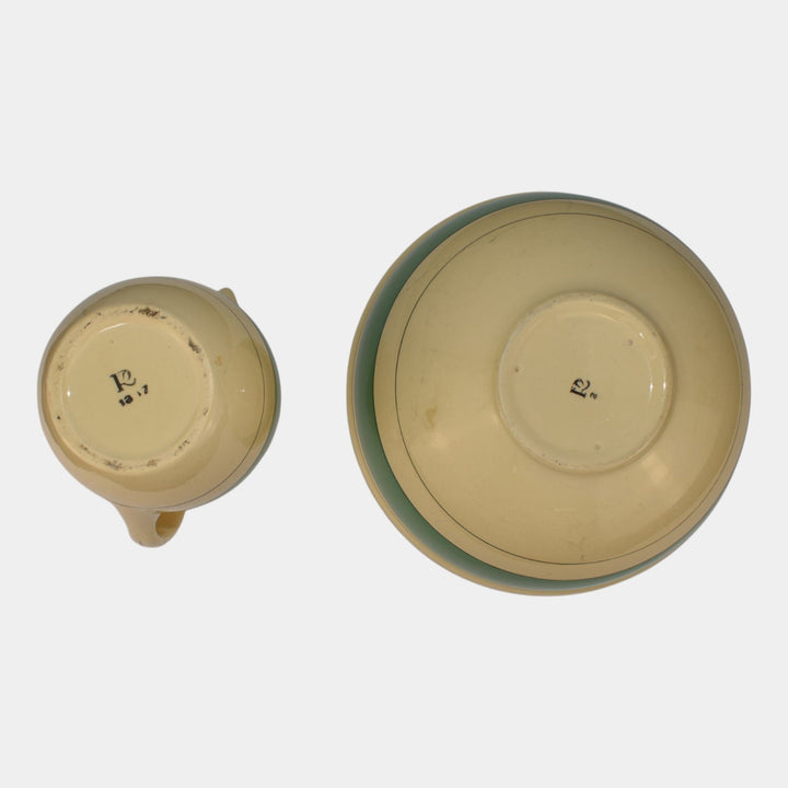 Roseville Pottery Creamware Utility Ware Green Banded Pitcher 1317 Bowl