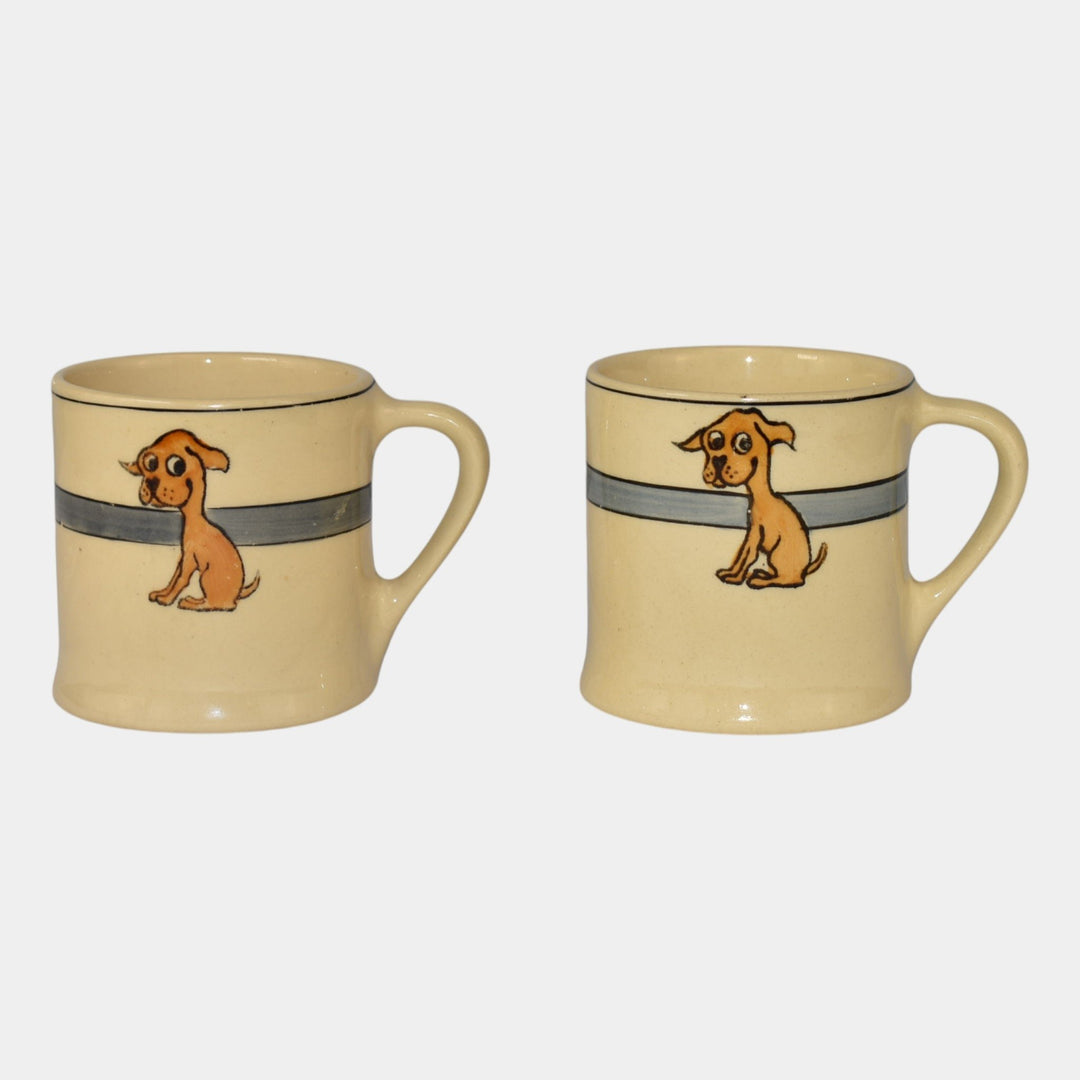 Roseville Pottery 1910 Juvenile Creamware Sitting Dog Mugs