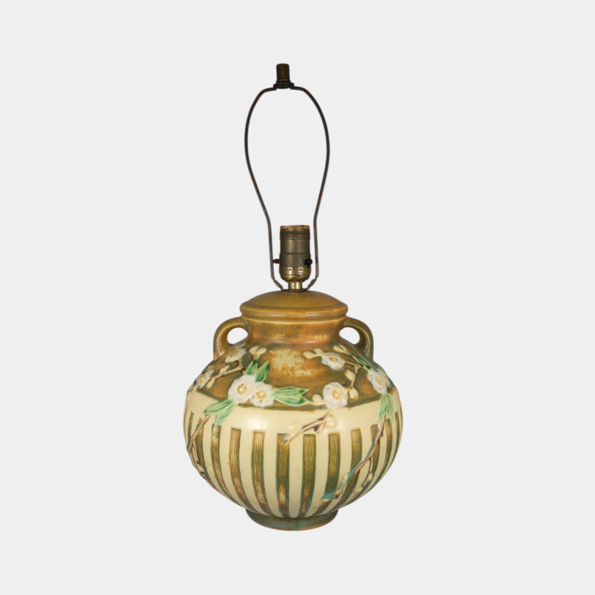 Roseville Cherry Blossom 1933 Vintage Art Pottery Brown Factory