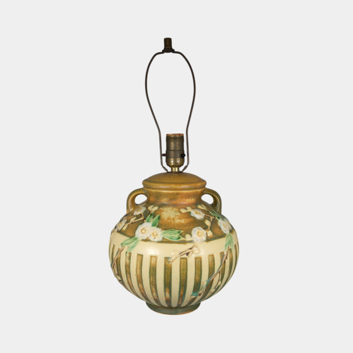 Roseville Cherry Blossom 1933 Vintage Art Pottery Brown Factory Lamp - Just Art Pottery