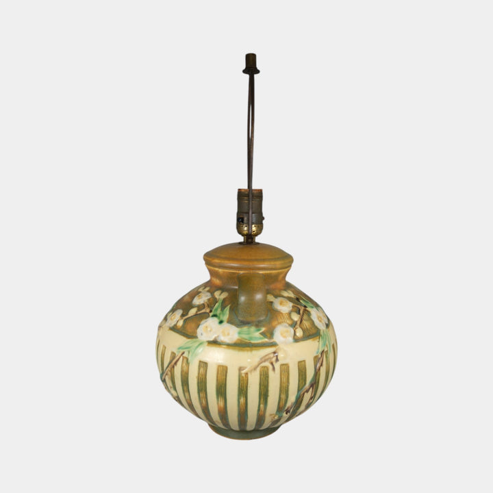 Roseville Cherry Blossom 1933 Vintage Art Pottery Brown Factory Lamp - Just Art Pottery