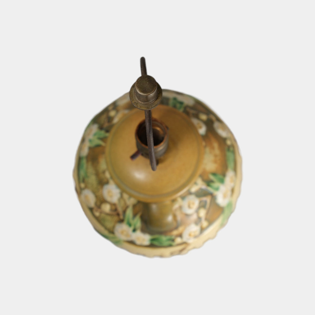 Roseville Cherry Blossom 1933 Vintage Art Pottery Brown Factory Lamp - Just Art Pottery