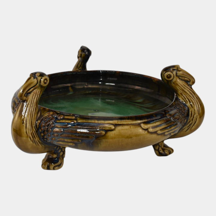 Fulper 1917-34 Arts And Crafts Pottery Flambe Ibis Footed Bowl 500