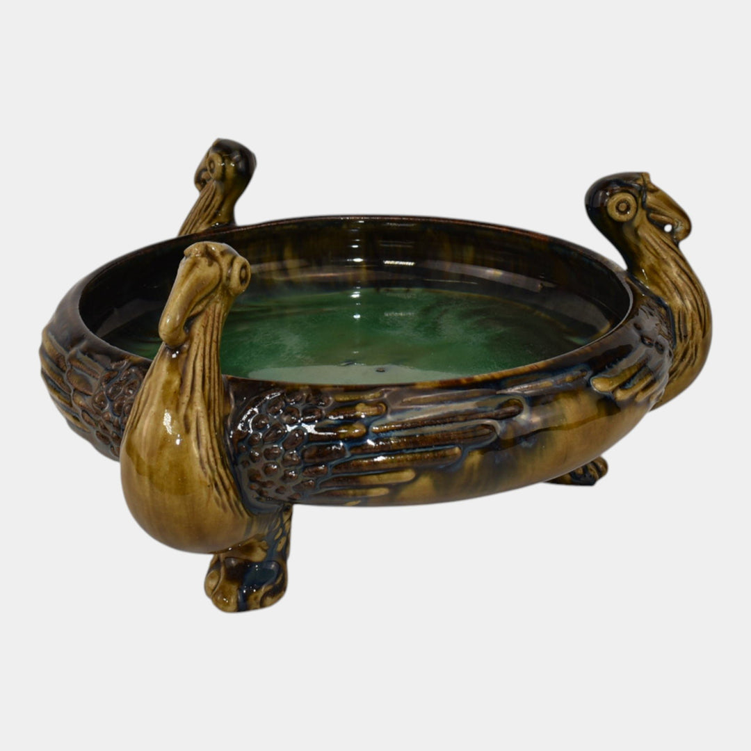 Fulper 1917-34 Arts And Crafts Pottery Flambe Ibis Footed Bowl 500