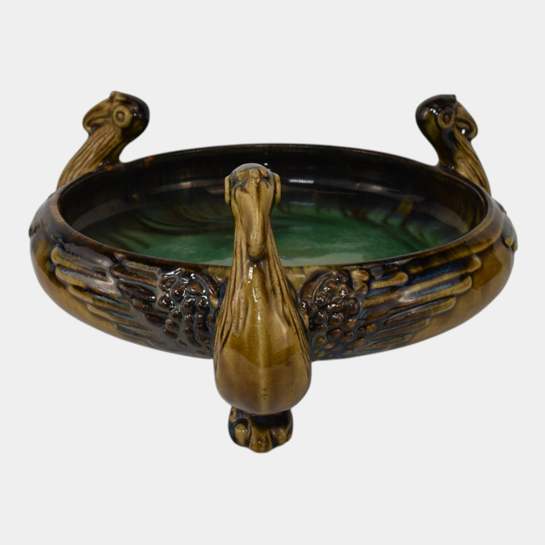 Fulper 1917-34 Arts And Crafts Pottery Flambe Ibis Footed Bowl 500