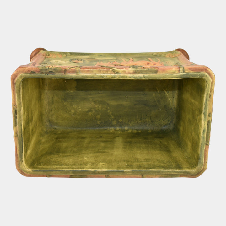 Weller Woodcraft Flemish 1920s Vintage Pottery Scenic Cows Window Box Planter