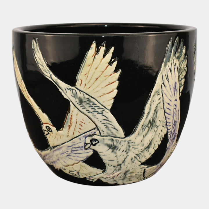 Weller Rosemont 1st Line 1918-20s Pottery White Dove Black Jardiniere Planter