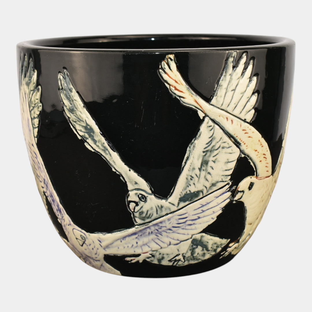 Weller Rosemont 1st Line 1918-20s Pottery White Dove Black Jardiniere Planter