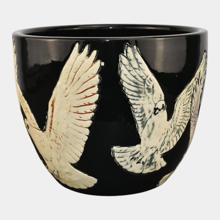 Weller Rosemont 1st Line 1918-20s Pottery White Dove Black Jardiniere Planter