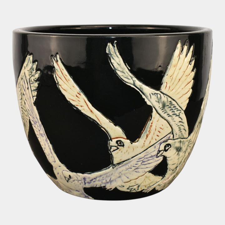 Weller Rosemont 1st Line 1918-20s Pottery White Dove Black Jardiniere Planter