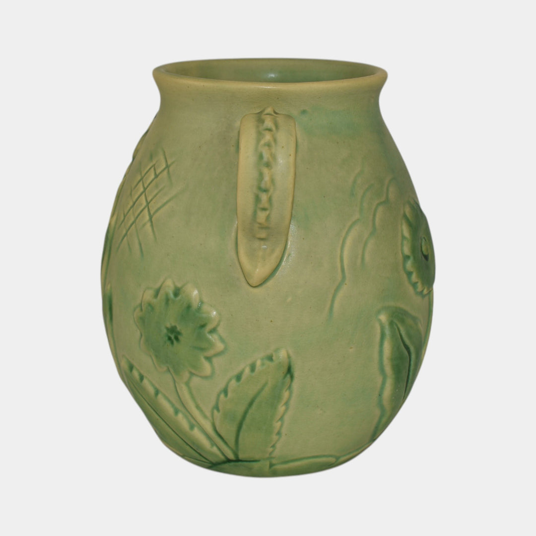 Weller Manhattan Early 1930s Vintage Art Deco Pottery Green Ceramic Flower Vase