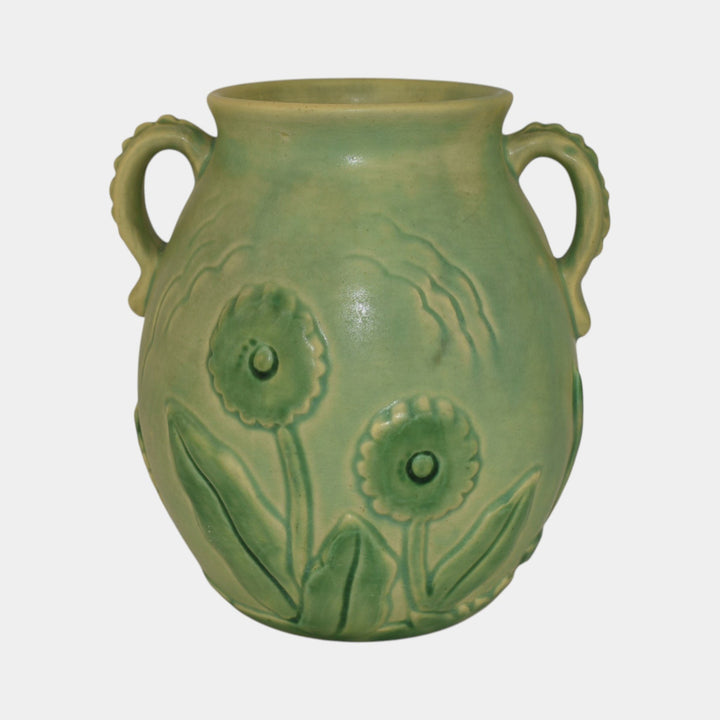 Weller Manhattan Early 1930s Vintage Art Deco Pottery Green Ceramic Flower Vase