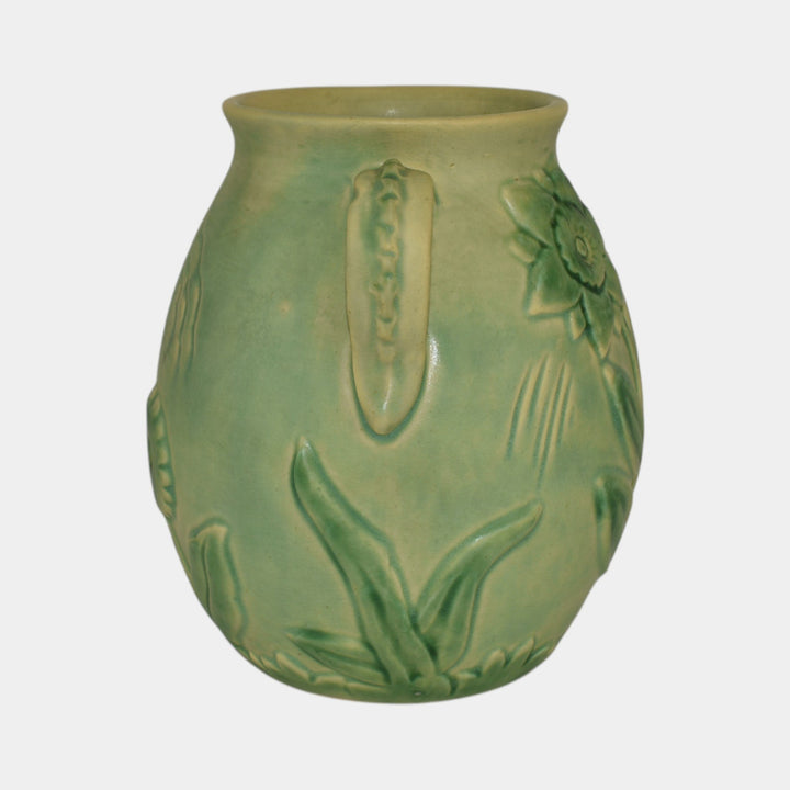 Weller Manhattan Early 1930s Vintage Art Deco Pottery Green Ceramic Flower Vase