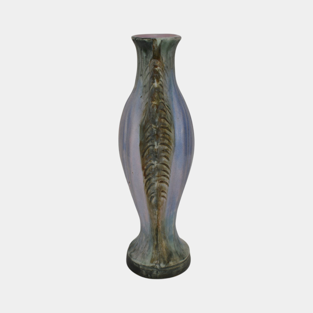Weller Sabrinian 1920s Art Pottery Pastel Pink Green Seahorse Handles Tall Vase