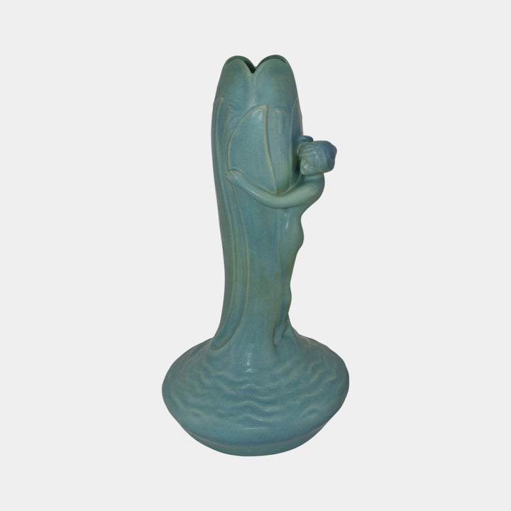 Van Briggle Pottery 1980s Water Nymph Persian Blue Figural Floor Vase