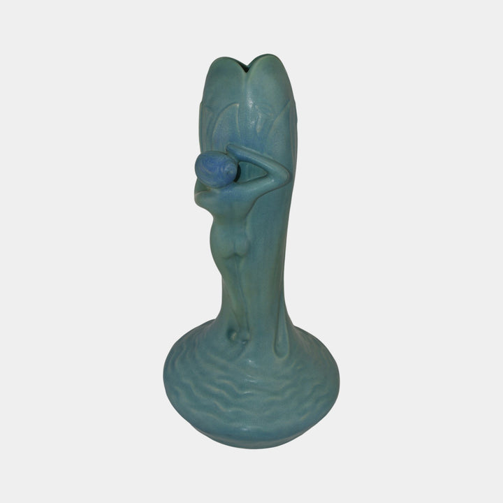 Van Briggle Pottery 1980s Water Nymph Persian Blue Figural Floor Vase