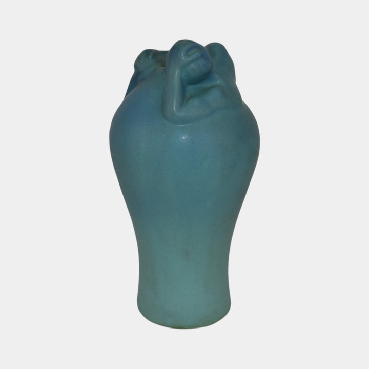 Van Briggle 1940s Vintage Arts Nouveau Pottery Despondency Blue Figural Vase