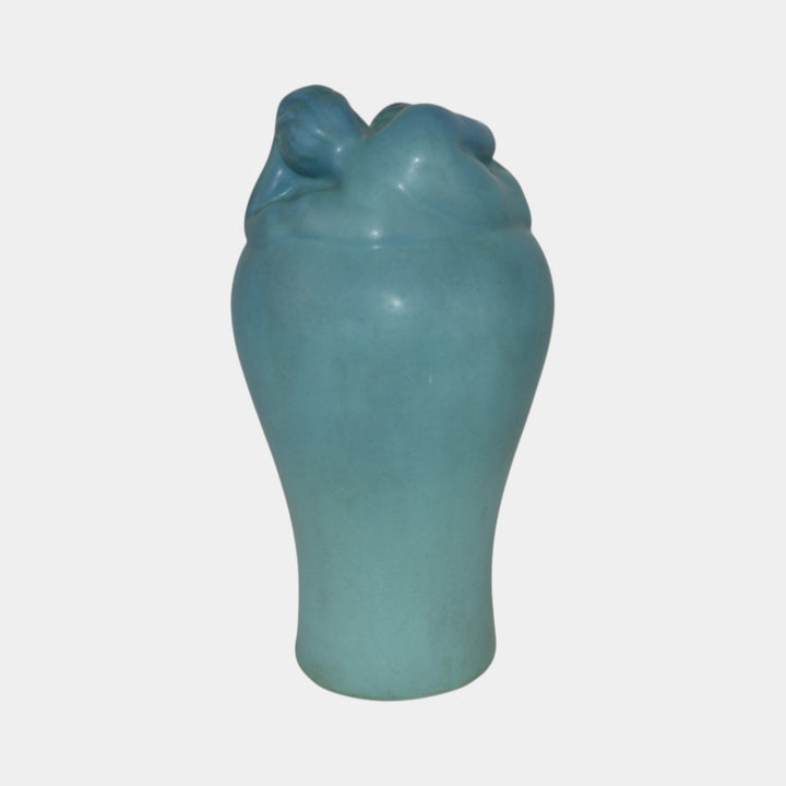 Van Briggle 1940s Vintage Arts Nouveau Pottery Despondency Blue Figural Vase