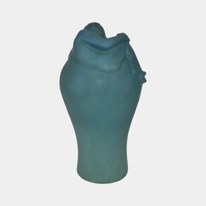 Van Briggle 1940s Vintage Arts Nouveau Pottery Despondency Blue Figural Vase