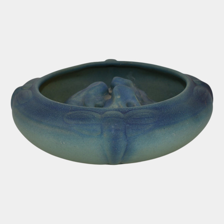 Van Briggle 1920s Vintage Art Pottery Blue Dragonfly Bowl Flower Frog 903