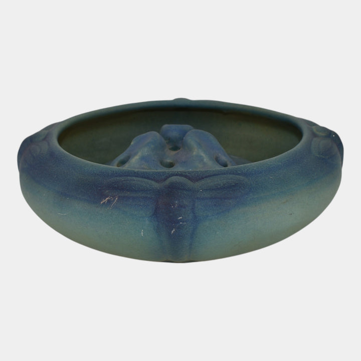 Van Briggle 1920s Vintage Art Pottery Blue Dragonfly Bowl Flower Frog 903