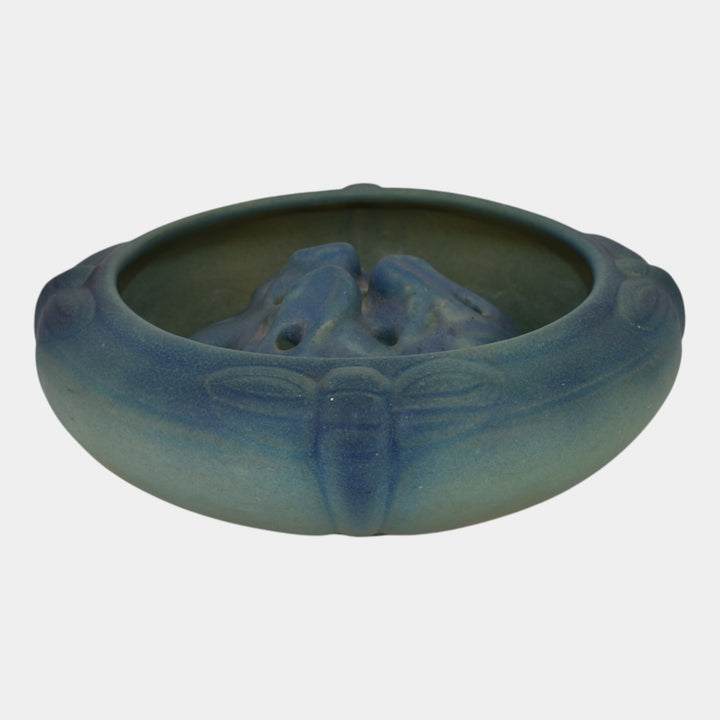 Van Briggle 1920s Vintage Art Pottery Blue Dragonfly Bowl Flower Frog 903