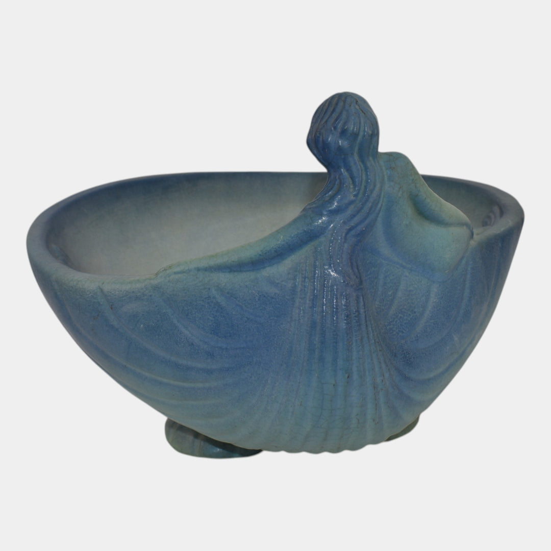 Van Briggle Pottery 1990s Siren Of The Sea Figural Bowl And Shell Flower Frog - Just Art Pottery