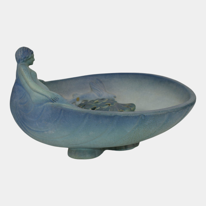 Van Briggle Pottery 1990s Siren Of The Sea Figural Bowl And Shell Flower Frog - Just Art Pottery