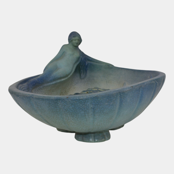 Van Briggle Pottery 1990s Siren Of The Sea Figural Bowl And Shell Flower Frog - Just Art Pottery
