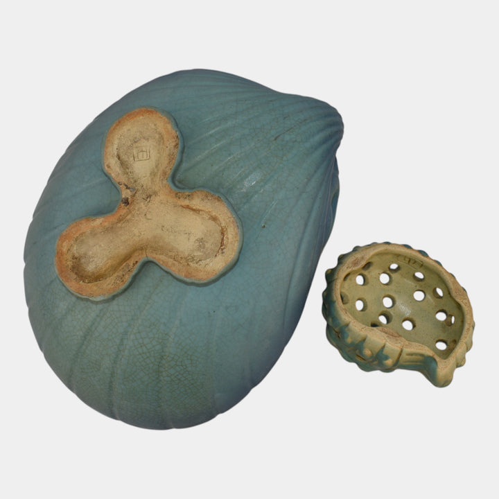 Van Briggle Pottery 1990s Siren Of The Sea Figural Bowl And Shell Flower Frog - Just Art Pottery