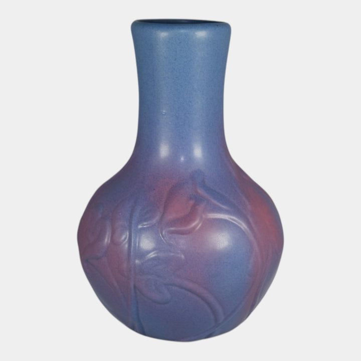 Van Briggle Art Pottery Blue Purple Calla Lily and Leaves Vase Pache - Just Art Pottery