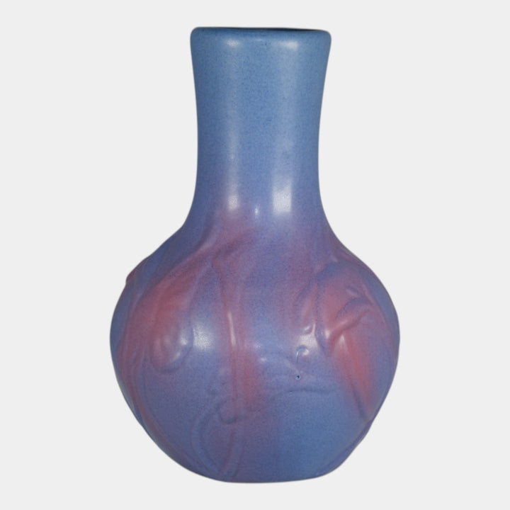 Van Briggle Art Pottery Blue Purple Calla Lily and Leaves Vase Pache - Just Art Pottery