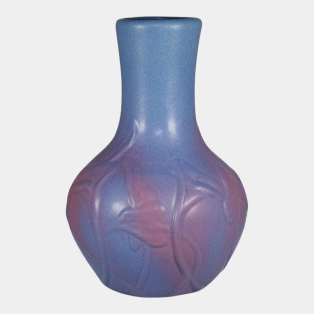 Van Briggle Art Pottery Blue Purple Calla Lily and Leaves Vase Pache - Just Art Pottery