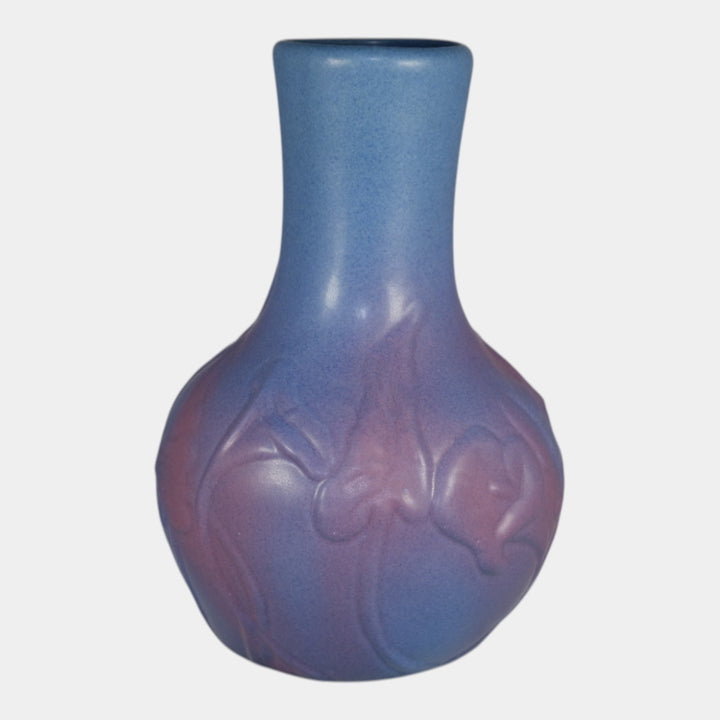 Van Briggle Art Pottery Blue Purple Calla Lily and Leaves Vase Pache - Just Art Pottery