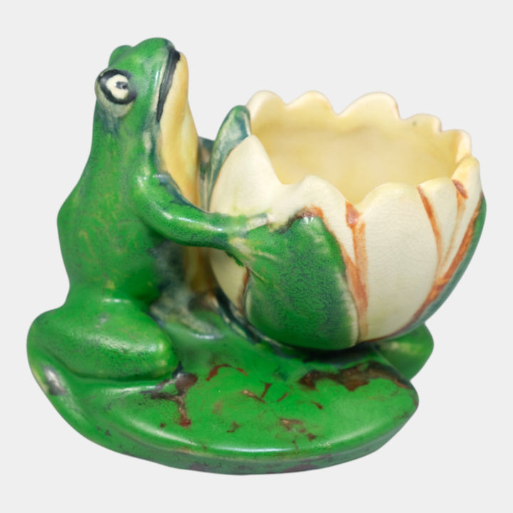 Weller Coppertone 1920s Arts And Crafts Pottery Frog On A Lily Pad Planter