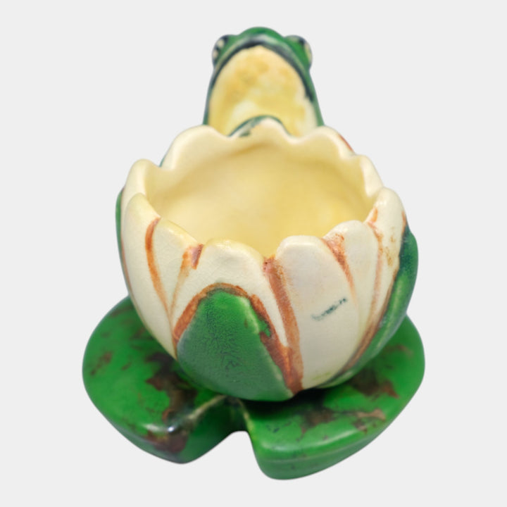 Weller Coppertone 1920s Arts And Crafts Pottery Frog On A Lily Pad Planter