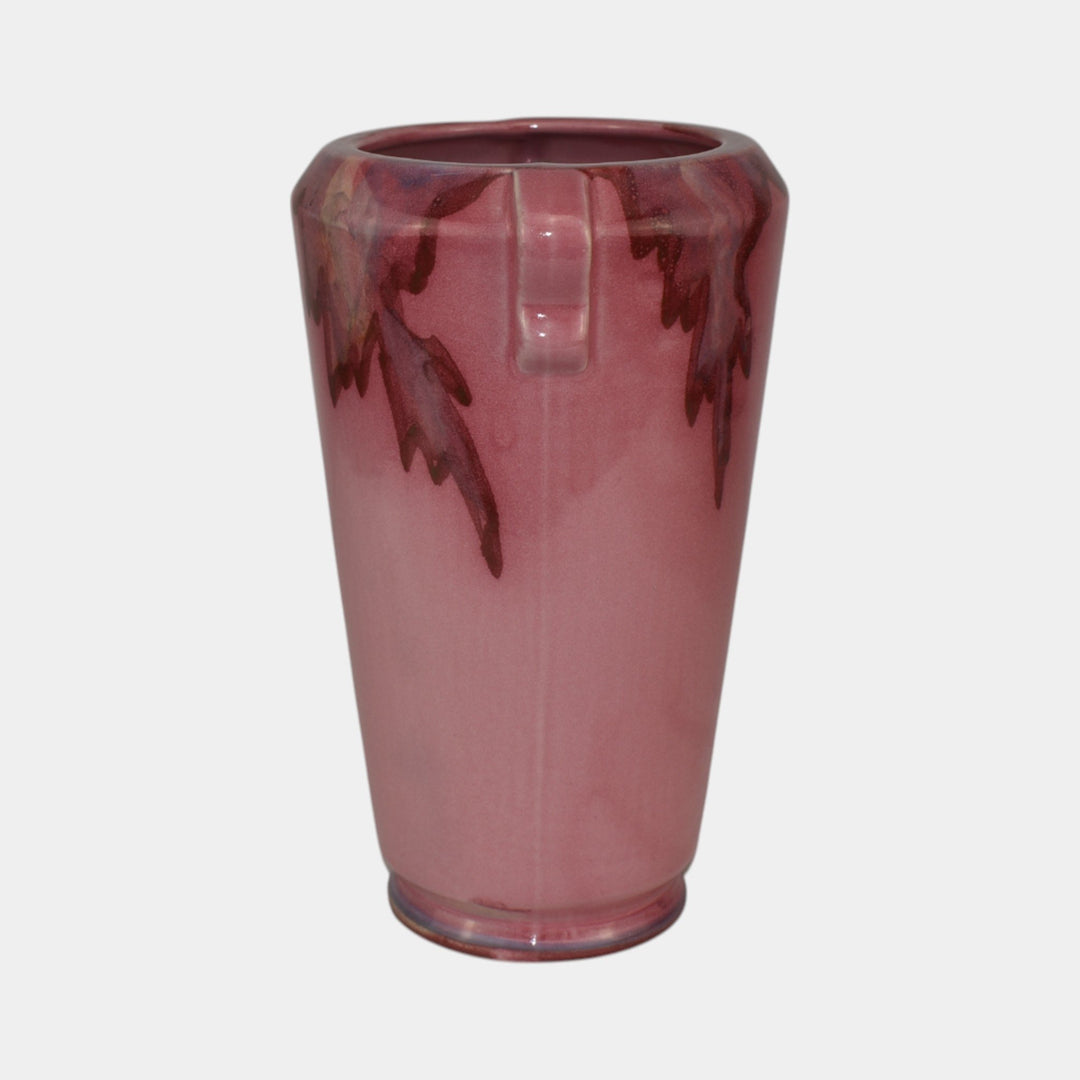 Weller Juneau 1920s Vintage Art Deco Pottery Red Pink Double Handled Vase
