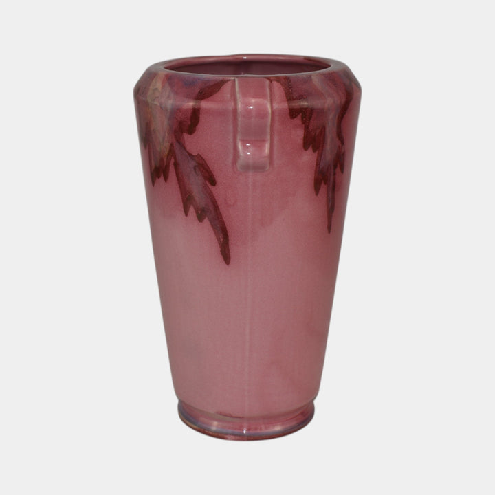 Weller Juneau 1920s Vintage Art Deco Pottery Red Pink Double Handled Vase