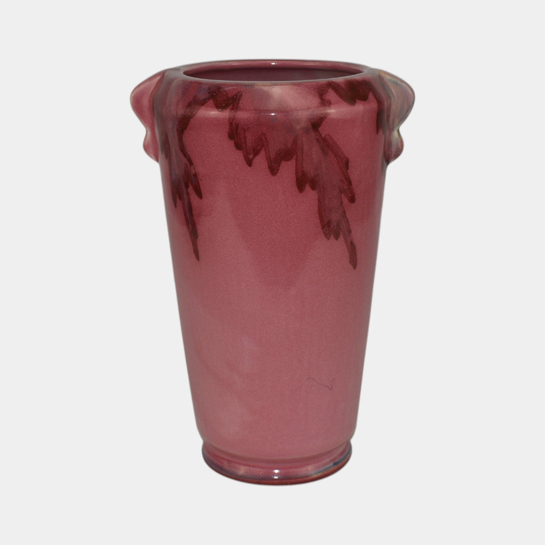 Weller Juneau 1920s Vintage Art Deco Pottery Red Pink Double Handled Vase