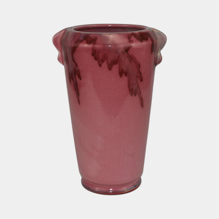 Weller Juneau 1920s Vintage Art Deco Pottery Red Pink Double Handled Vase