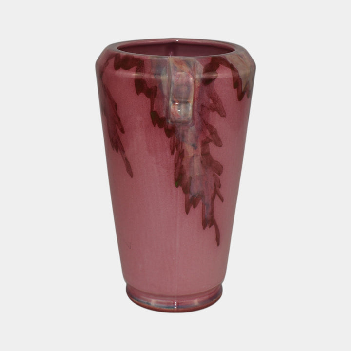 Weller Juneau 1920s Vintage Art Deco Pottery Red Pink Double Handled Vase