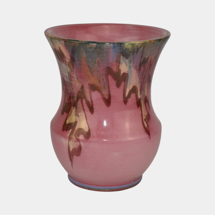 Weller Juneau 1920s Vintage Art Deco Pottery Red Pink Ceramic Flared Rim Vase
