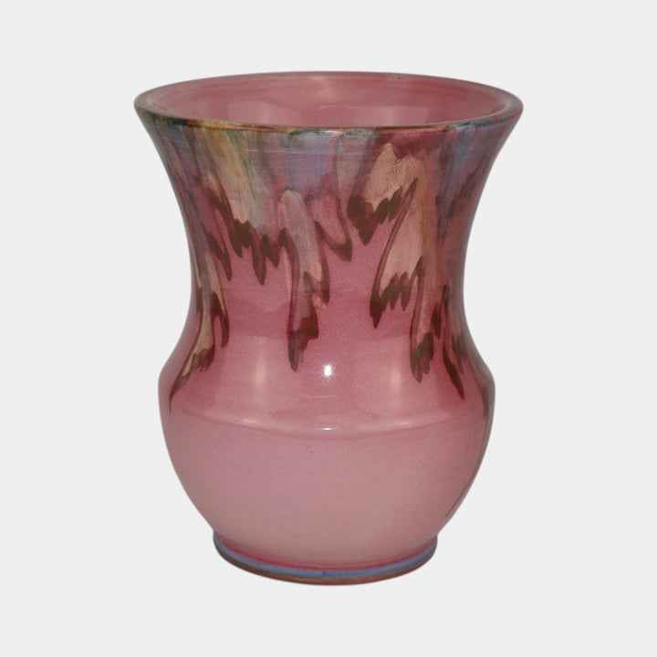 Weller Juneau 1920s Vintage Art Deco Pottery Red Pink Ceramic Flared Rim Vase